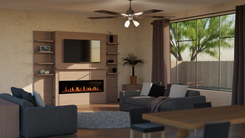 modern flames allwood fireplace wall system for modern flames spectrum slimline 60" electric fireplace installed in a family room in coastal sand finish