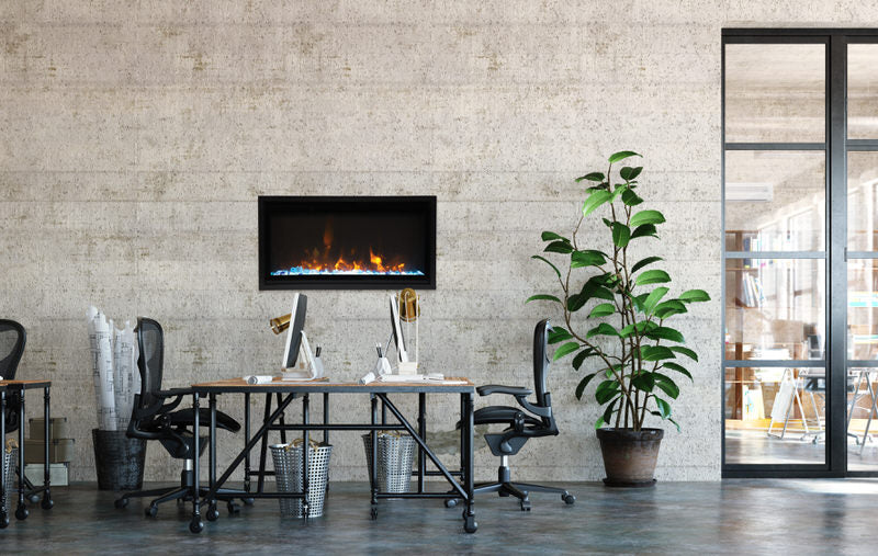 amantii panorama built-in xtra slim smart electric fireplace installed in office