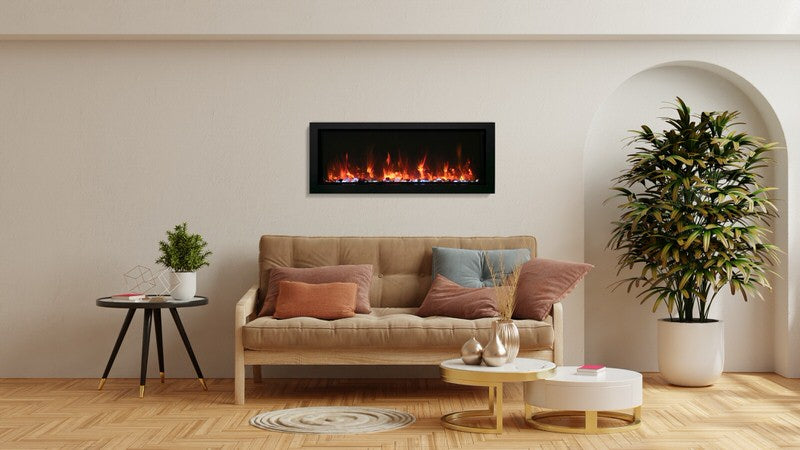 amantii built-in slim smart electric fireplace installed in luxury living room 