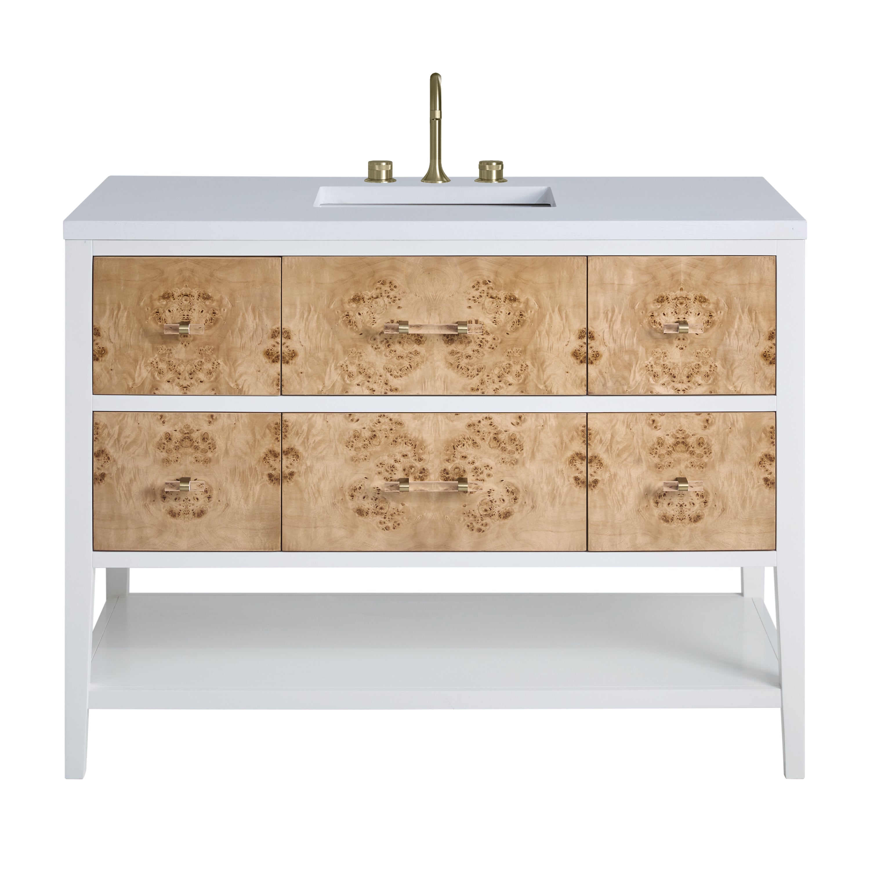 Olena 48" Single Vanity in Light Mappa Burl with Polished White