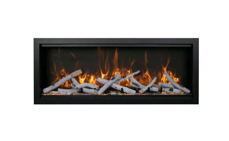 amantii symmetry bespoke 74-inch wall-mount/recessed electric fireplace birch media with yellow flame