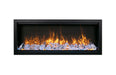 amantii symmetry bespoke 74-inch wall-mount/recessed electric fireplace ice media with yellow flame