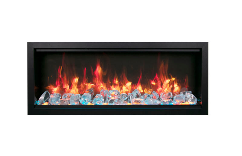 amantii symmetry bespoke 74-inch wall-mount/recessed electric fireplace ice media and orange flame