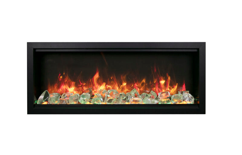 amantii symmetry bespoke 74-inch wall-mount/recessed electric fireplace yellow ice media and orange flame