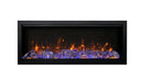 amantii symmetry bespoke 74-inch wall-mount/recessed electric fireplace blue ice media and orange flame