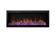amantii symmetry bespoke 50 inch wall-mount/recessed electric fireplace purple ice media and orange flames