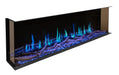 Modern flames orion multi built in or wall mounted smart electric fireplace with real flame effects angle view from the side blue flames
