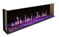 Modern flames orion multi built in or wall mounted smart electric fireplace with real flame effects angle view from the side purple flames