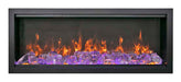 amantii symmetry bespoke extra tall electric fireplace with purple diamonds and orange flames