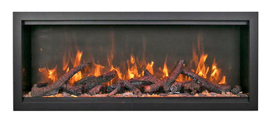 amantii symmetry bespoke extra tall electric fireplace product photo with burnt wood