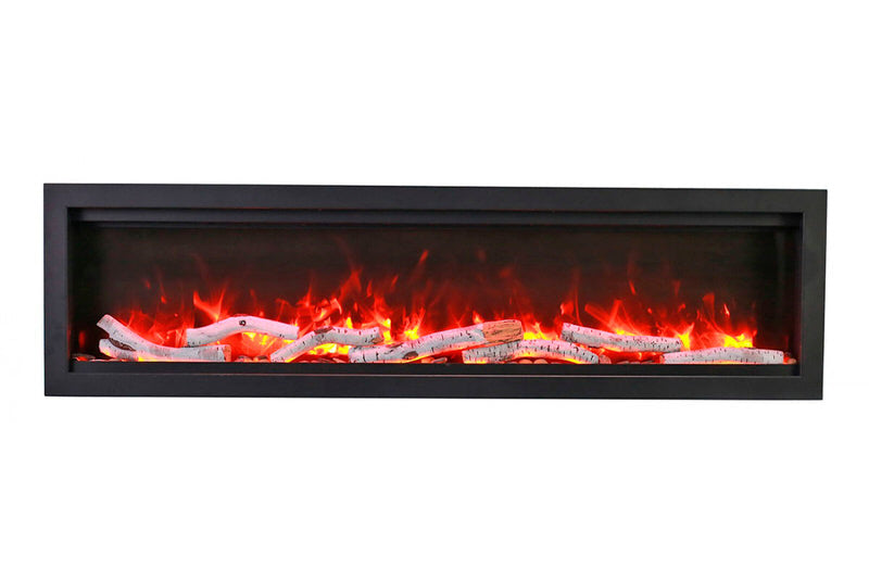 amantii symmetry bespoke 74-inch wall-mount/recessed electric fireplace birch media with orange flame
