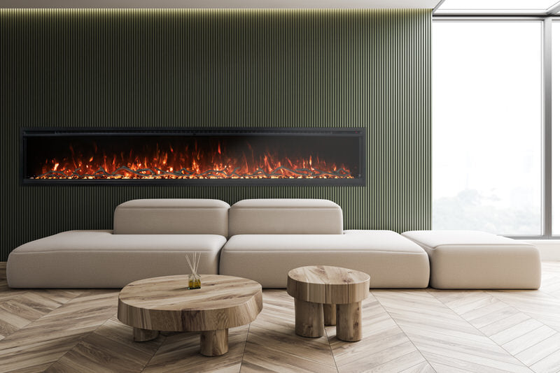 modern flames spectrum slimline built-in wall mounted electric fireplace installed in luxury waiting room