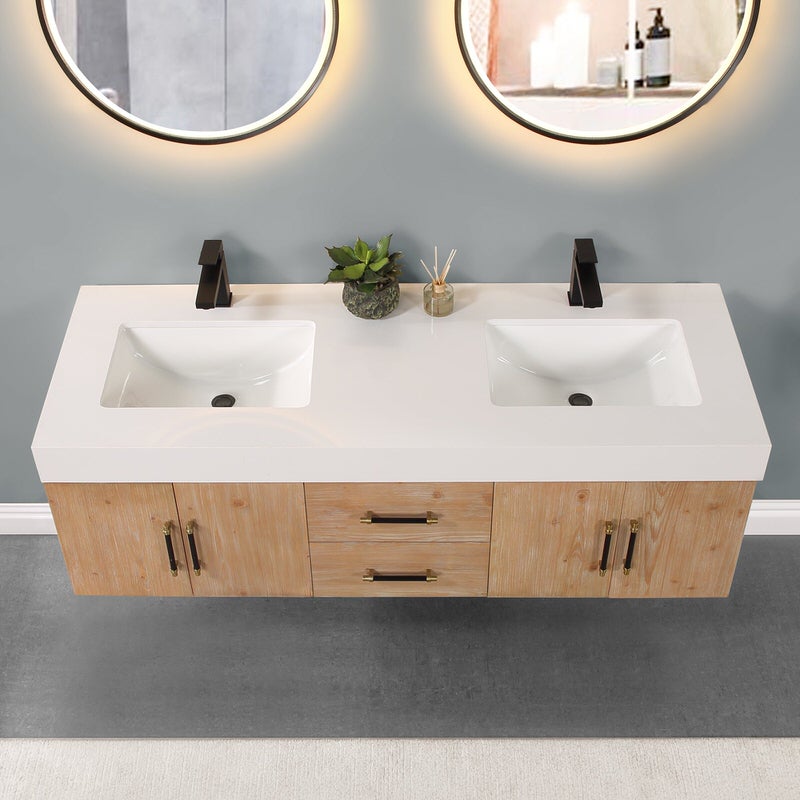 Corchia 60" Double Sink Wall Mounted Vanity with Top (More Options Available)