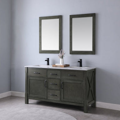 Hugo Vanities Maribella 60-inch Double Bathroom Vanity Set in Rust Black, Dual Sink with Modern Design