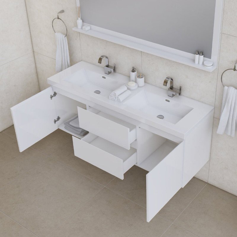 Paterno 60 inch Double Modern Wall Mounted Bathroom Vanity (More Options Available)