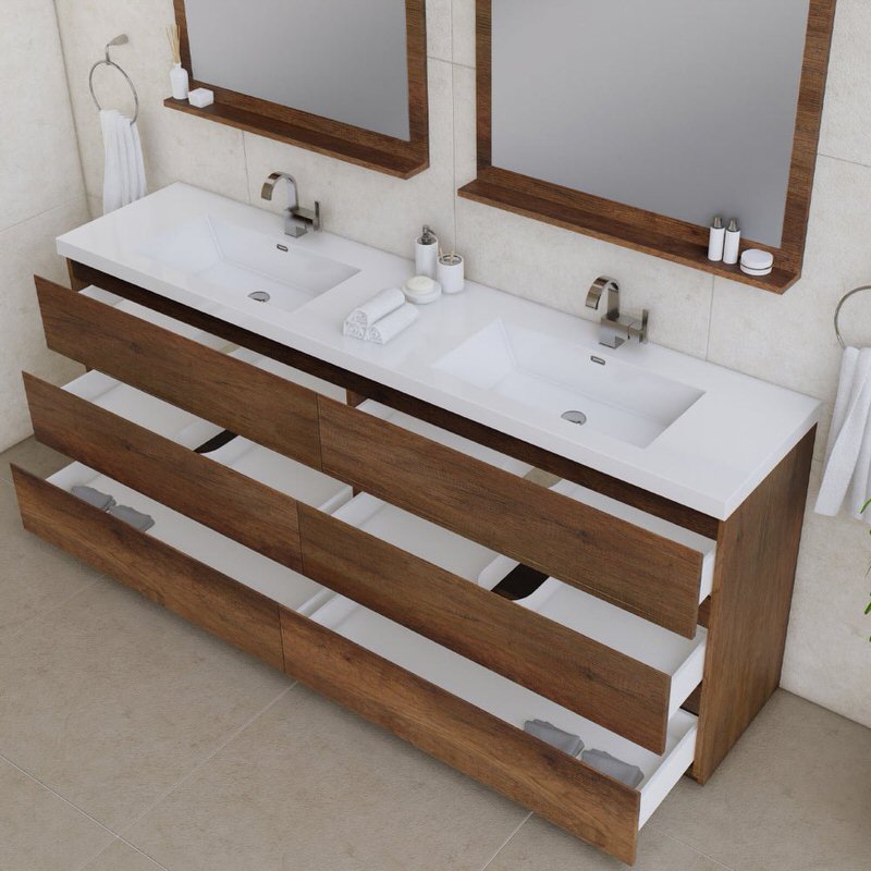 Alya Bath Paterno 84-inch Modern Freestanding Bathroom Vanity In Rosewood From Hugo Vanities