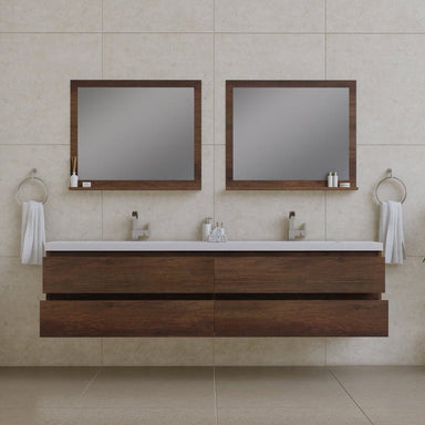 Alya Bath Paterno 84-inch Modern Wall Mounted Floating Bathroom Vanity in Rosewood From Hugo Vanities