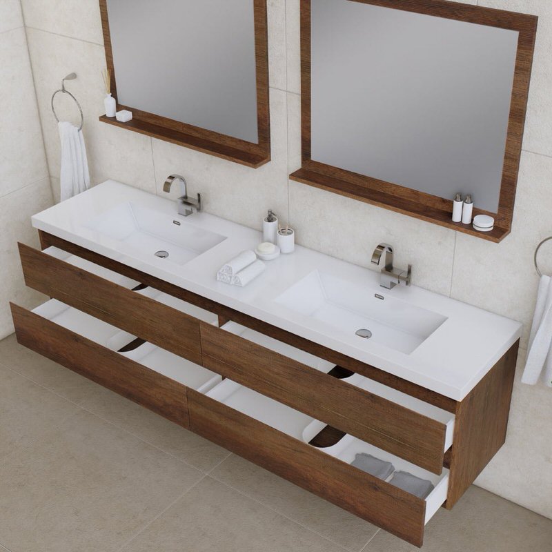 Alya Bath Paterno 84-inch Modern Wall Mounted Floating Bathroom Vanity in Rosewood From Hugo Vanities