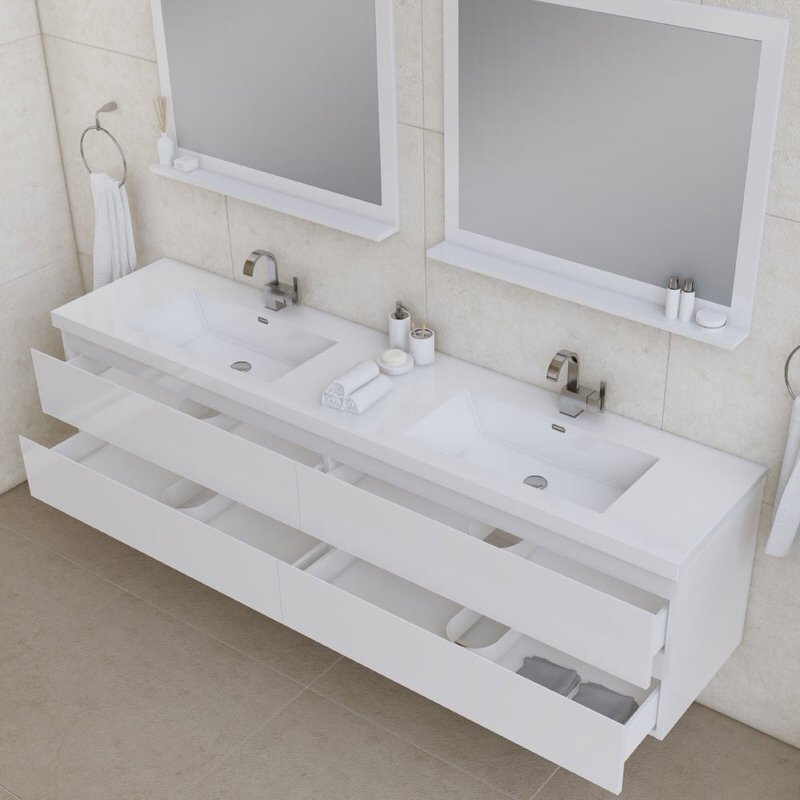 Alya Bath Paterno 84-inch Modern Wall Mounted Floating Bathroom Vanity in White From Hugo Vanities
