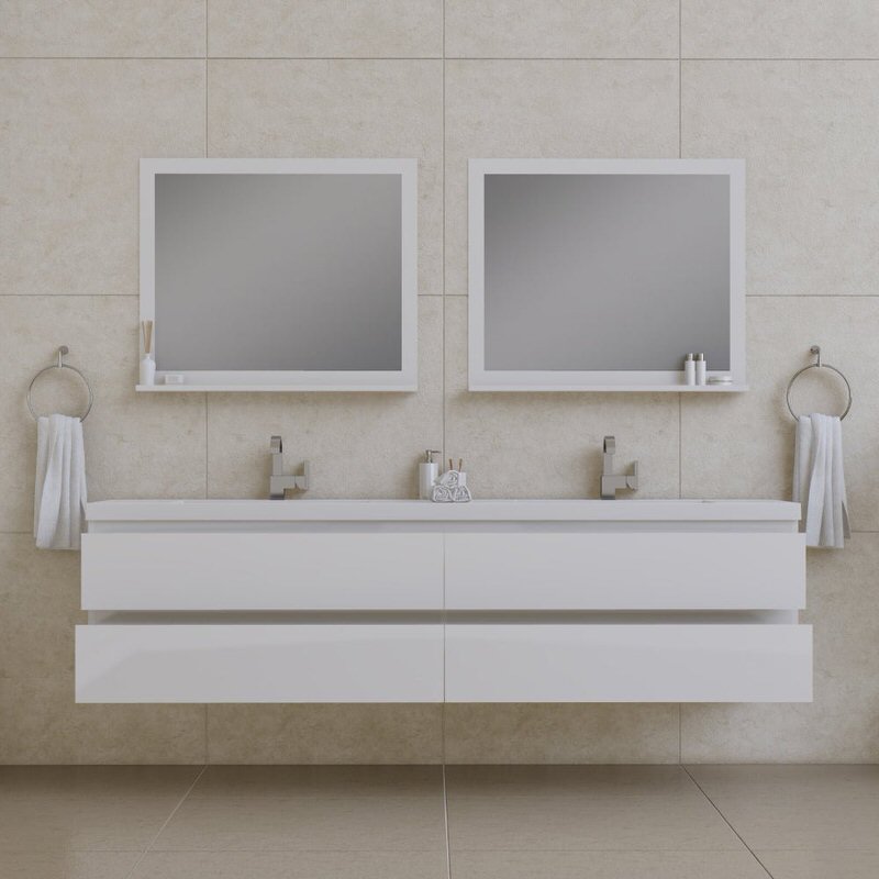 Alya Bath Paterno 84-inch Modern Wall Mounted Floating Bathroom Vanity in White From Hugo Vanities