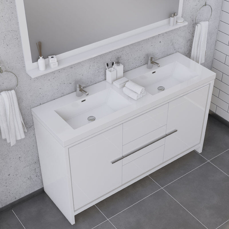Alya Bath Sortino 60" Modern Double Bathroom Vanity in White From Hugo Vanities