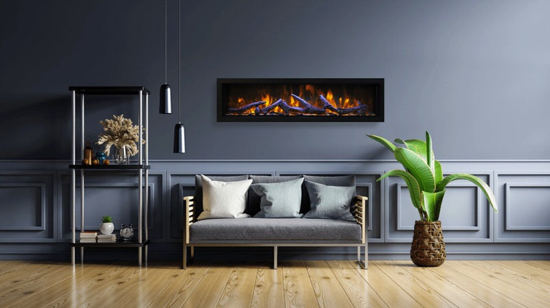 amantii panorama deep xt electric fireplace installed in luxury seating room