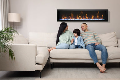 amantii built-in slim smart electric fireplace installed in living room with family 