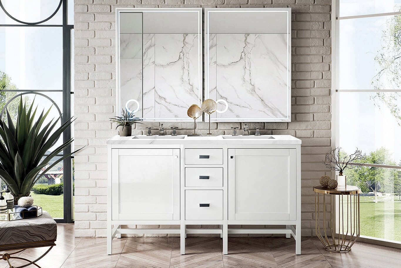 James Martin Vanities - Addison 60" Double Vanity Cabinet in Glossy White - E444 - V60D - GW - 3ENC - Home Luxury USA