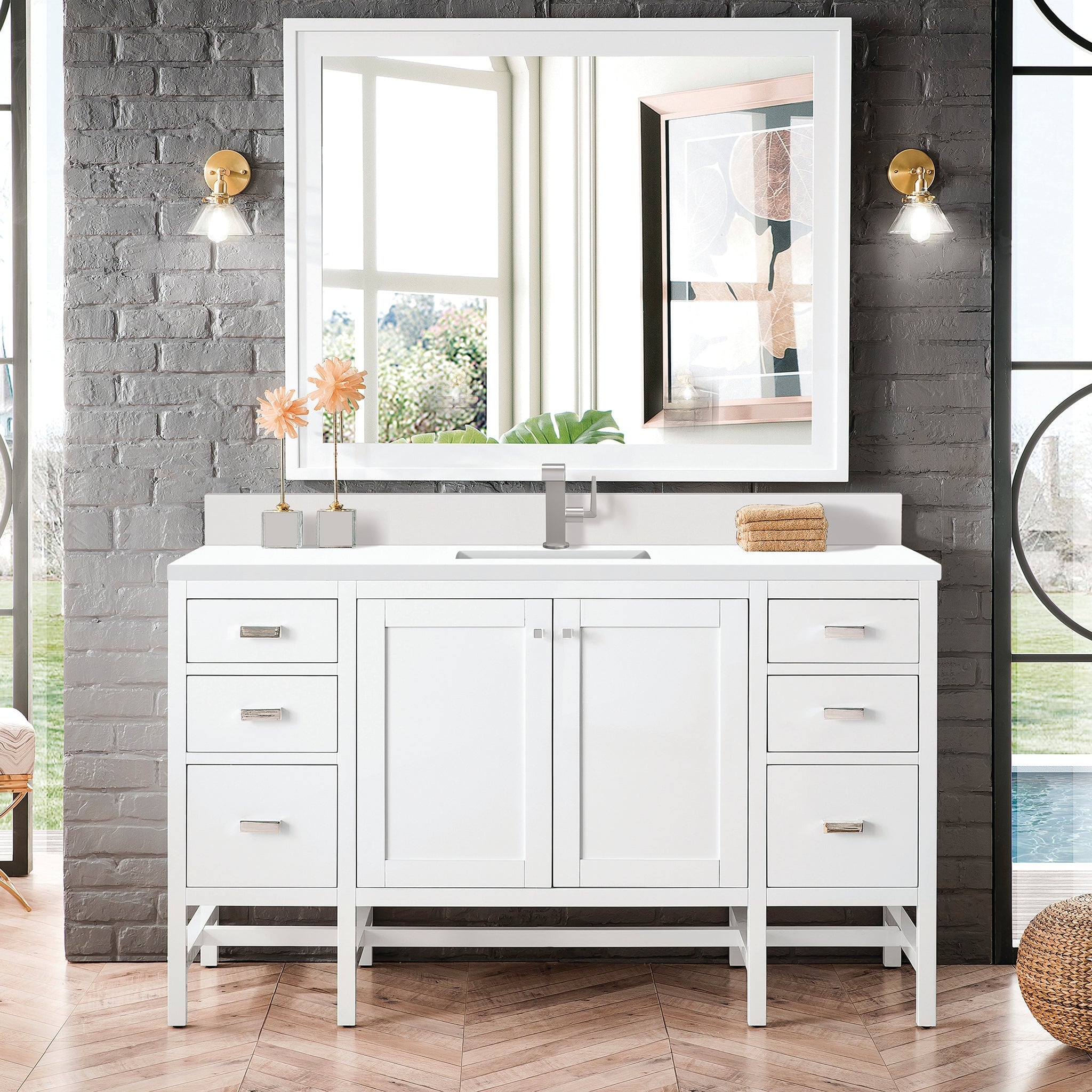 James Martin Vanities - Addison 60" Single Vanity Cabinet in Glossy White - E444 - V60S - GW - 1WZ - Home Luxury USA