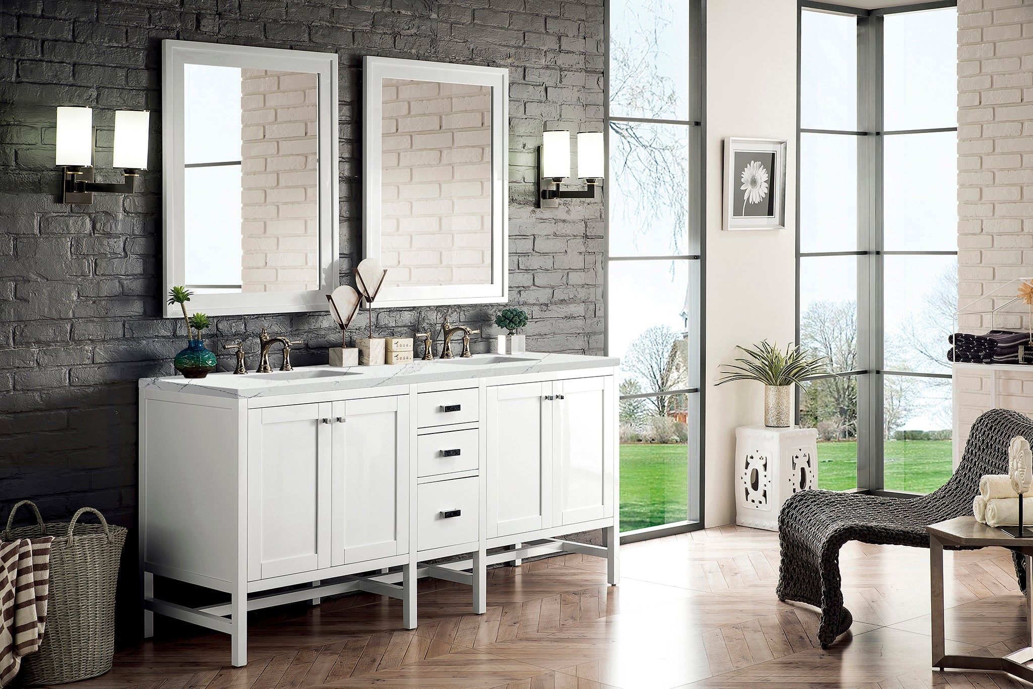 James Martin Vanities - Addison 72" Double Vanity Cabinet in Glossy - White - E444 - V72 - GW - 3ENC - Home Luxury USA