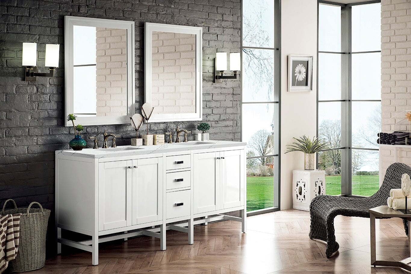 James Martin Vanities - Addison 72" Double Vanity Cabinet in Glossy - White - E444 - V72 - GW - 3ESR - Home Luxury USA