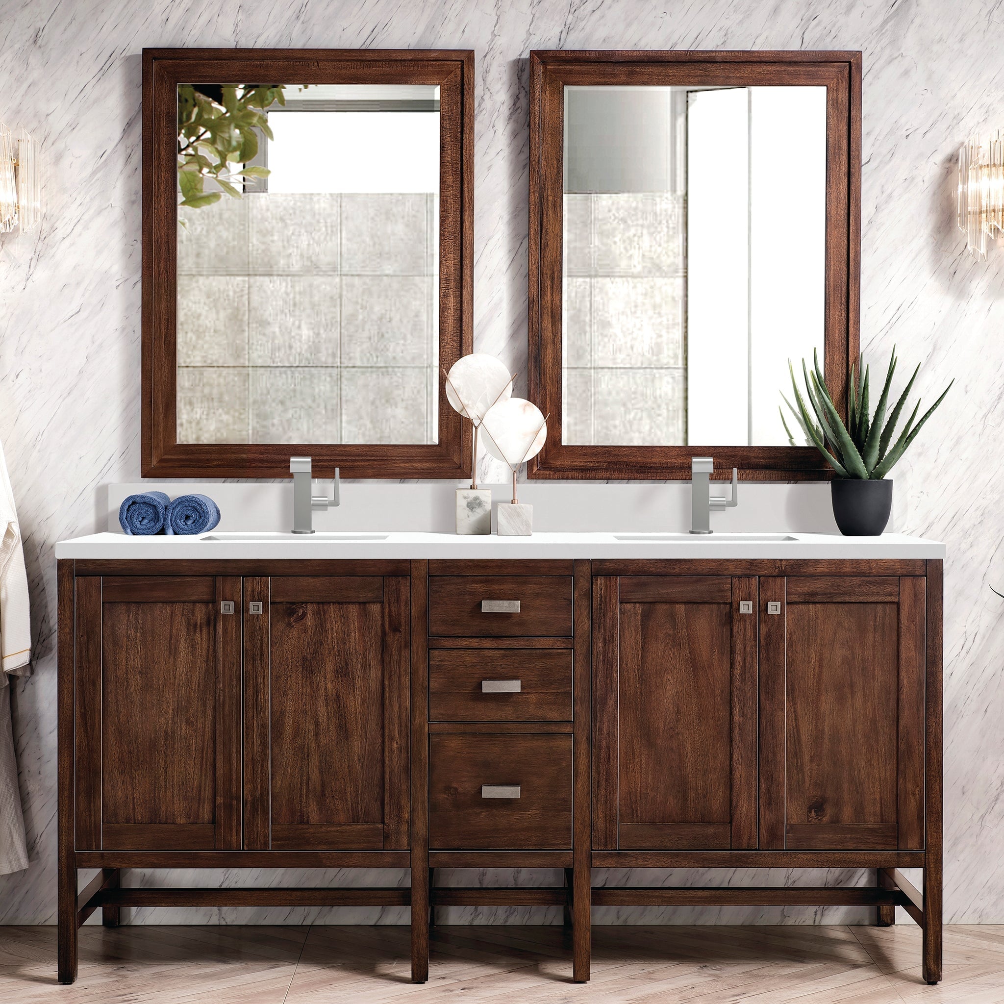 Addison 72" Double Vanity Cabinet in Mid-Century Acacia