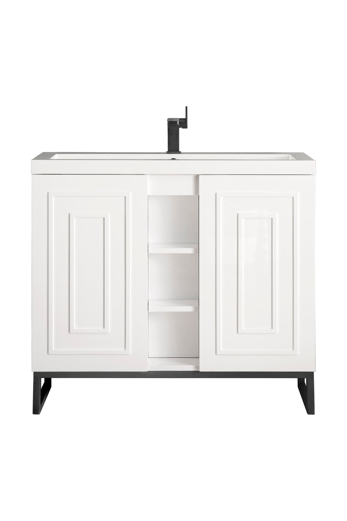 James Martin Vanities - Alicante' 39.5" Single Vanity in Glossy White - E110V39.5GWMBKWG - Home Luxury USA