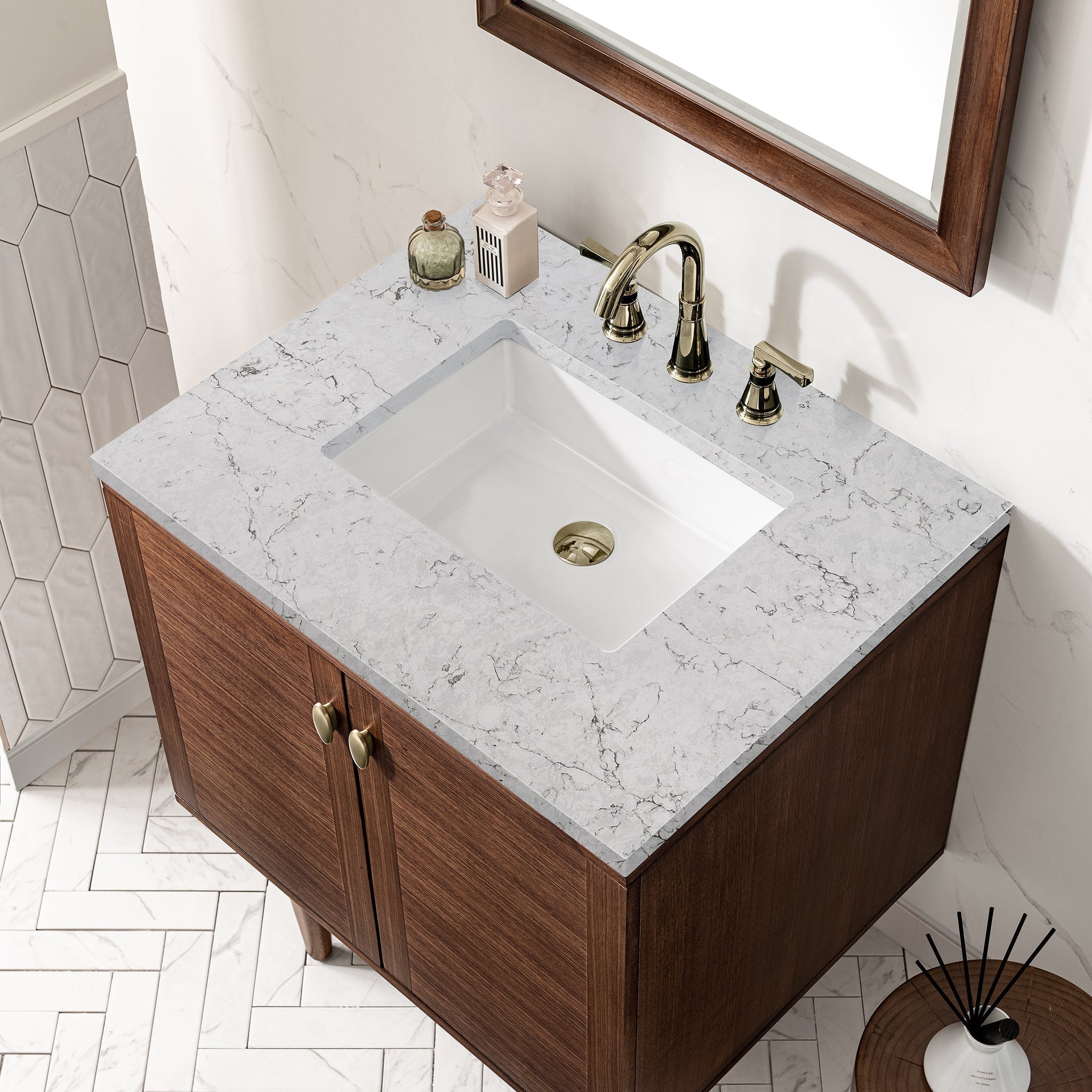 James Martin Vanities - Amberly 30" Single Vanity in Mid - Century Walnut - 670 - V30 - WLT - 3EJP - Home Luxury USA