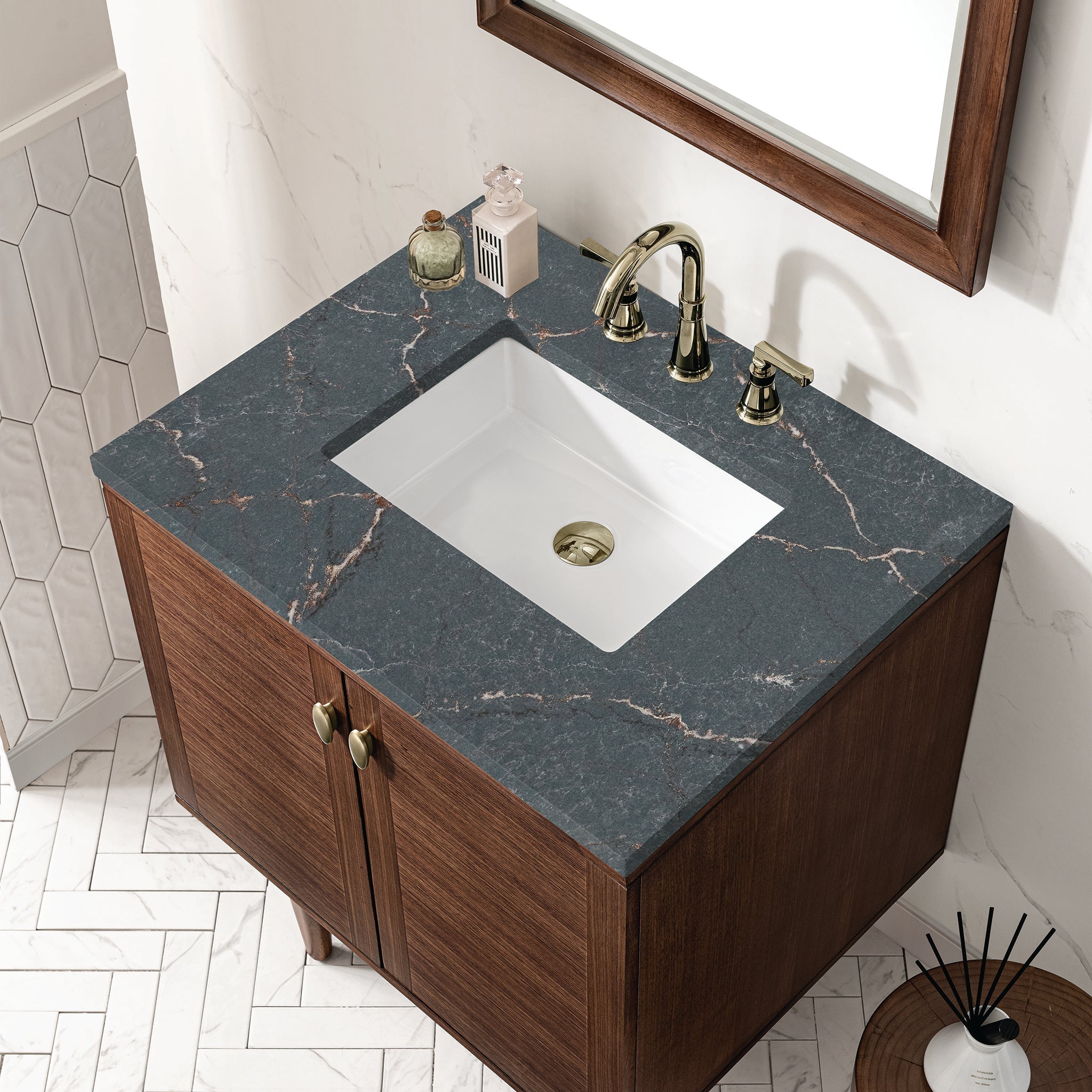 James Martin Vanities - Amberly 30" Single Vanity in Mid - Century Walnut - 670 - V30 - WLT - 3PBL - Home Luxury USA