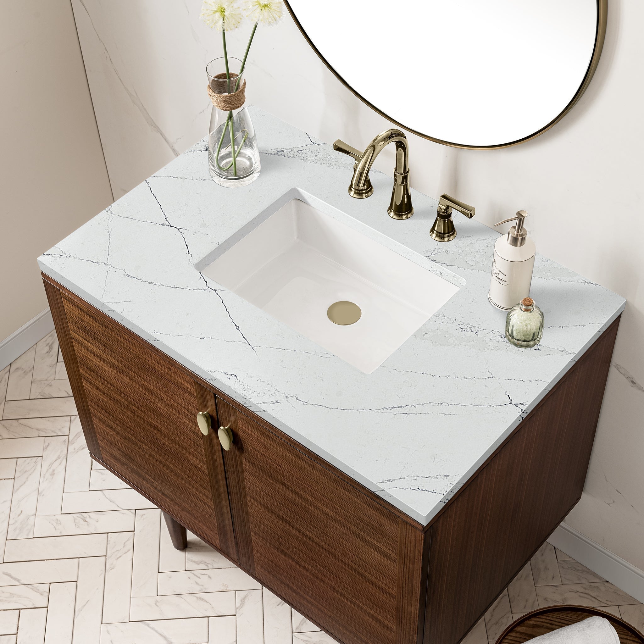 James Martin Vanities - Amberly 36" Single Vanity in Mid - Century Walnut - 670 - V36 - WLT - 3ENC - Home Luxury USA