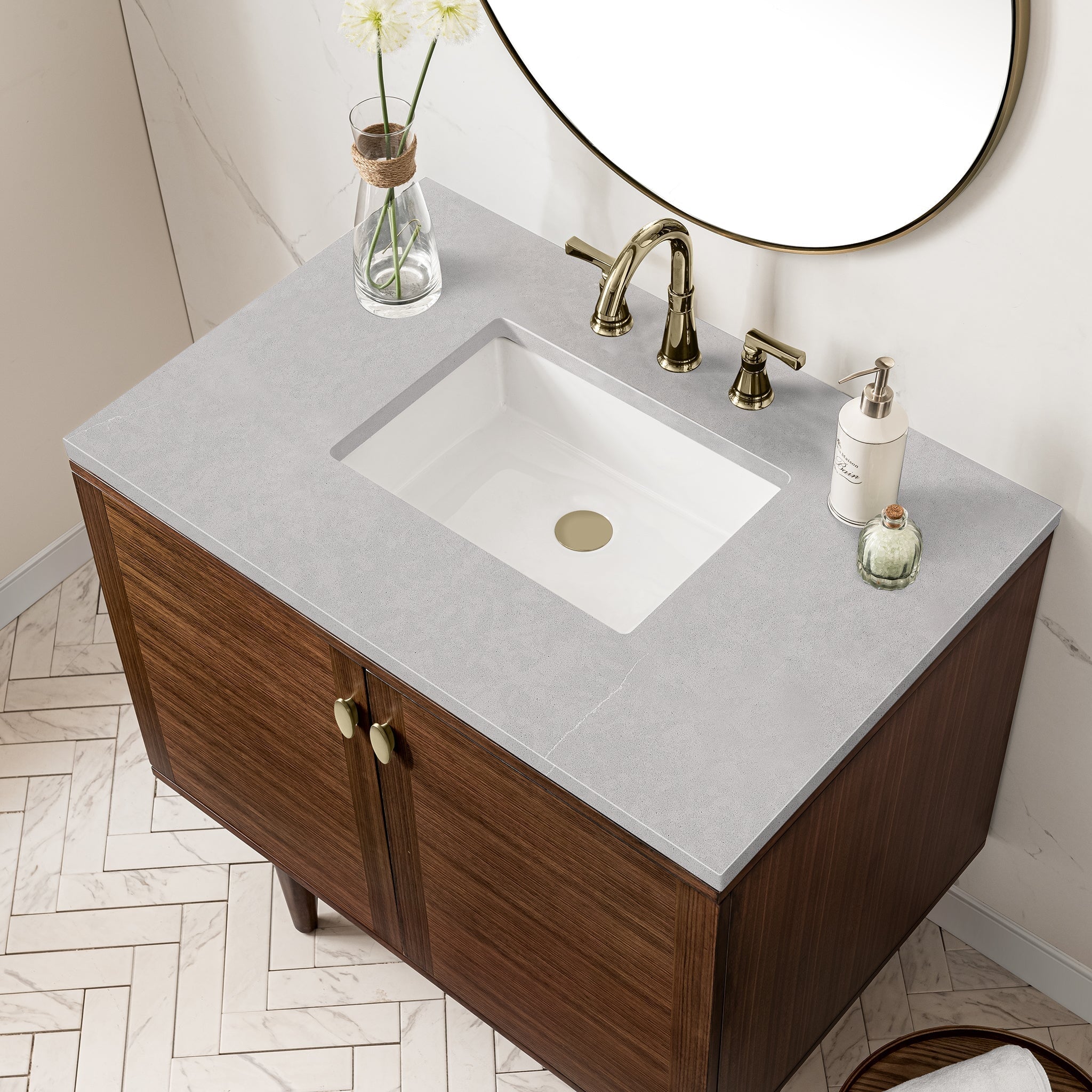 James Martin Vanities - Amberly 36" Single Vanity in Mid - Century Walnut - 670 - V36 - WLT - 3ESR - Home Luxury USA