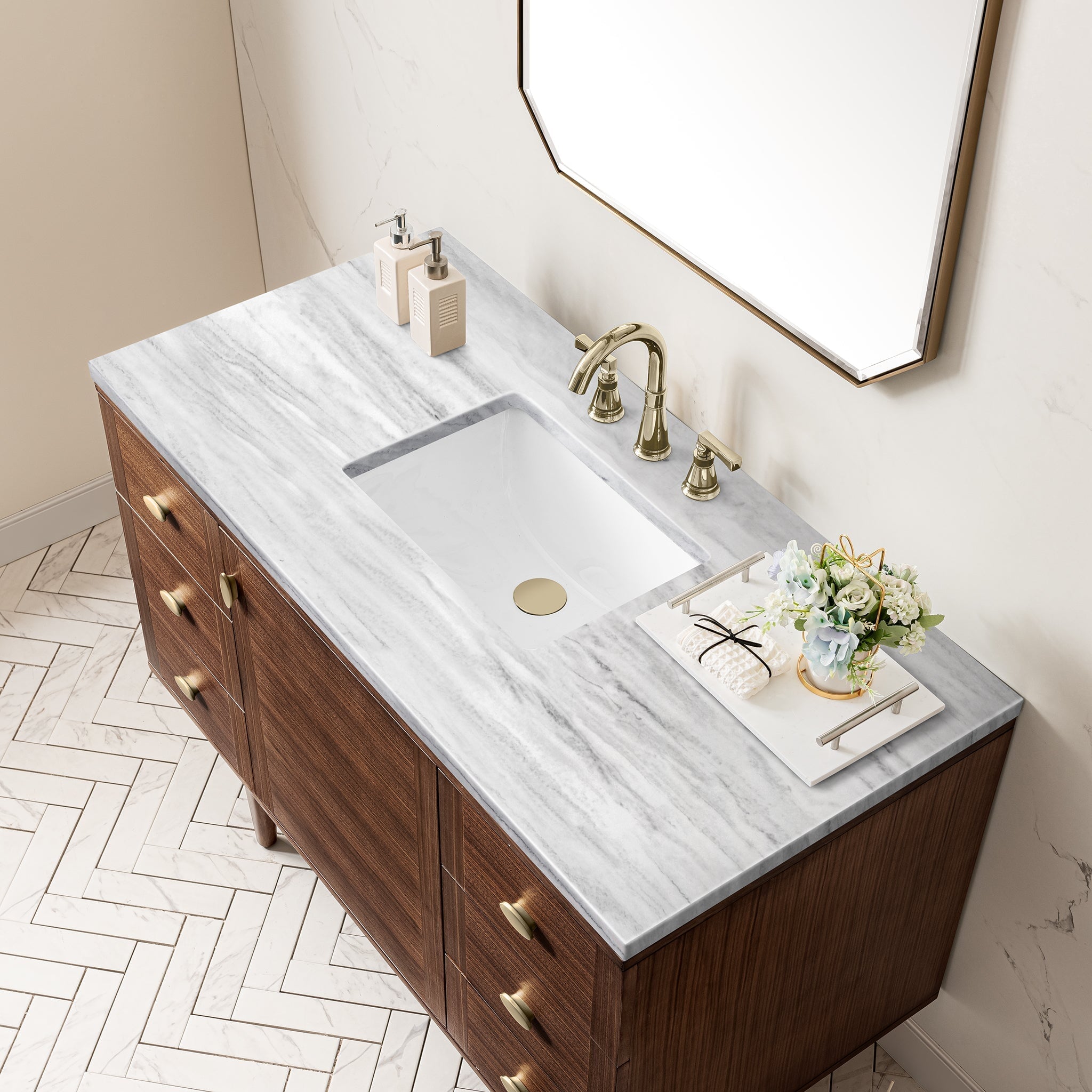 James Martin Vanities - Amberly 48" Single Vanity in Mid - Century Walnut - 670 - v48 - WLT - 3AF - Home Luxury USA