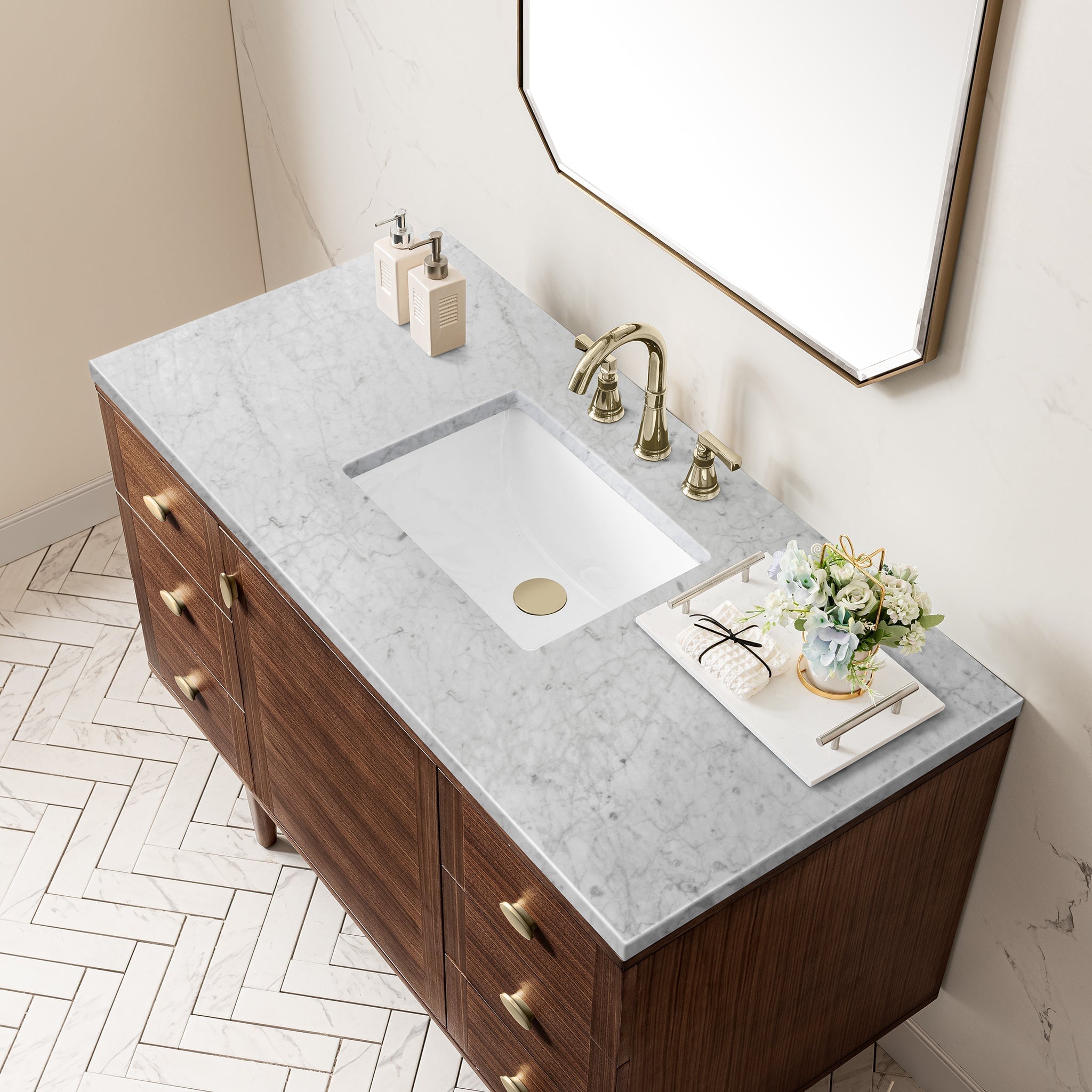 James Martin Vanities - Amberly 48" Single Vanity in Mid - Century Walnut - 670 - V48 - WLT - 3CAR - Home Luxury USA