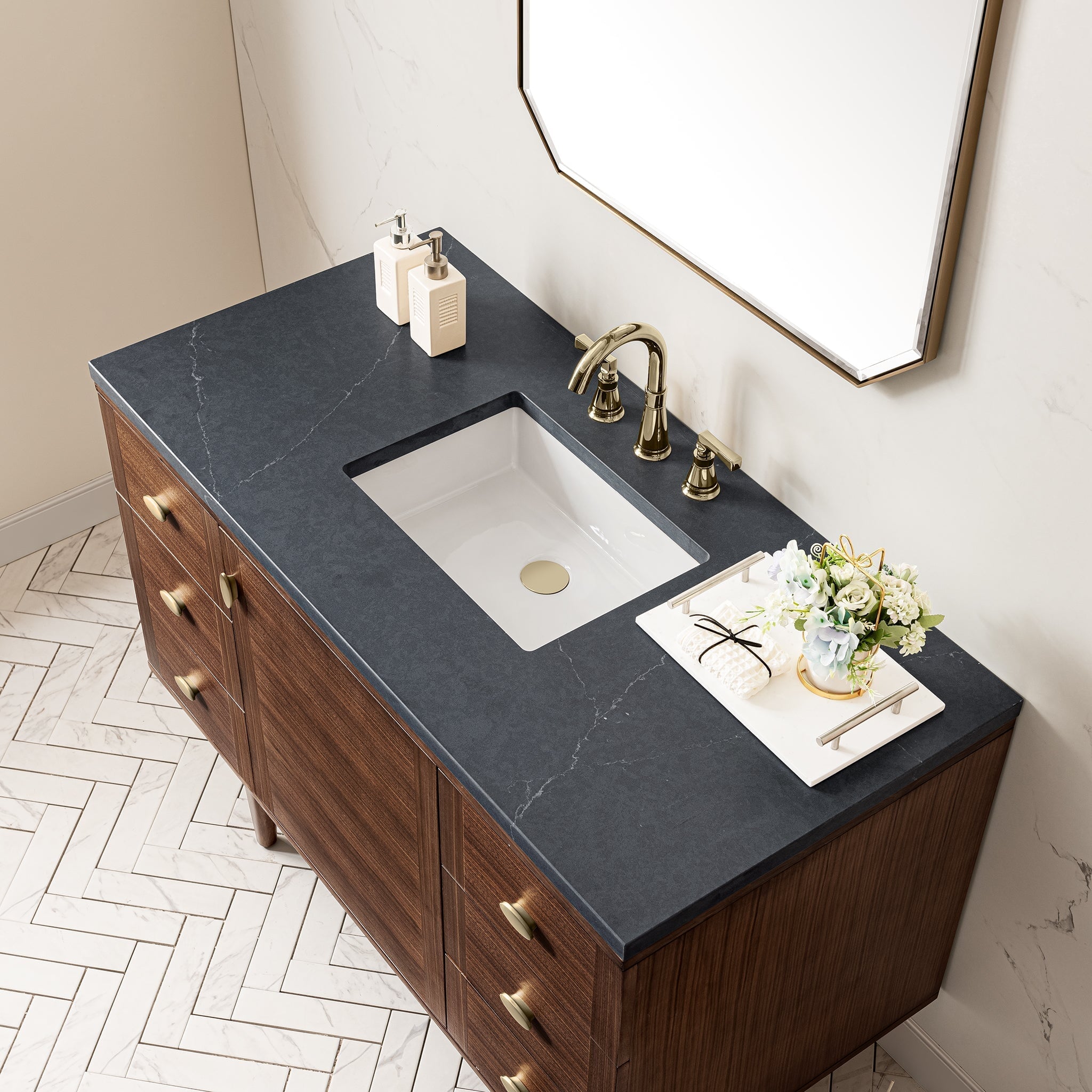 James Martin Vanities - Amberly 48" Single Vanity in Mid - Century Walnut - 670 - V48 - WLT - 3CSP - Home Luxury USA