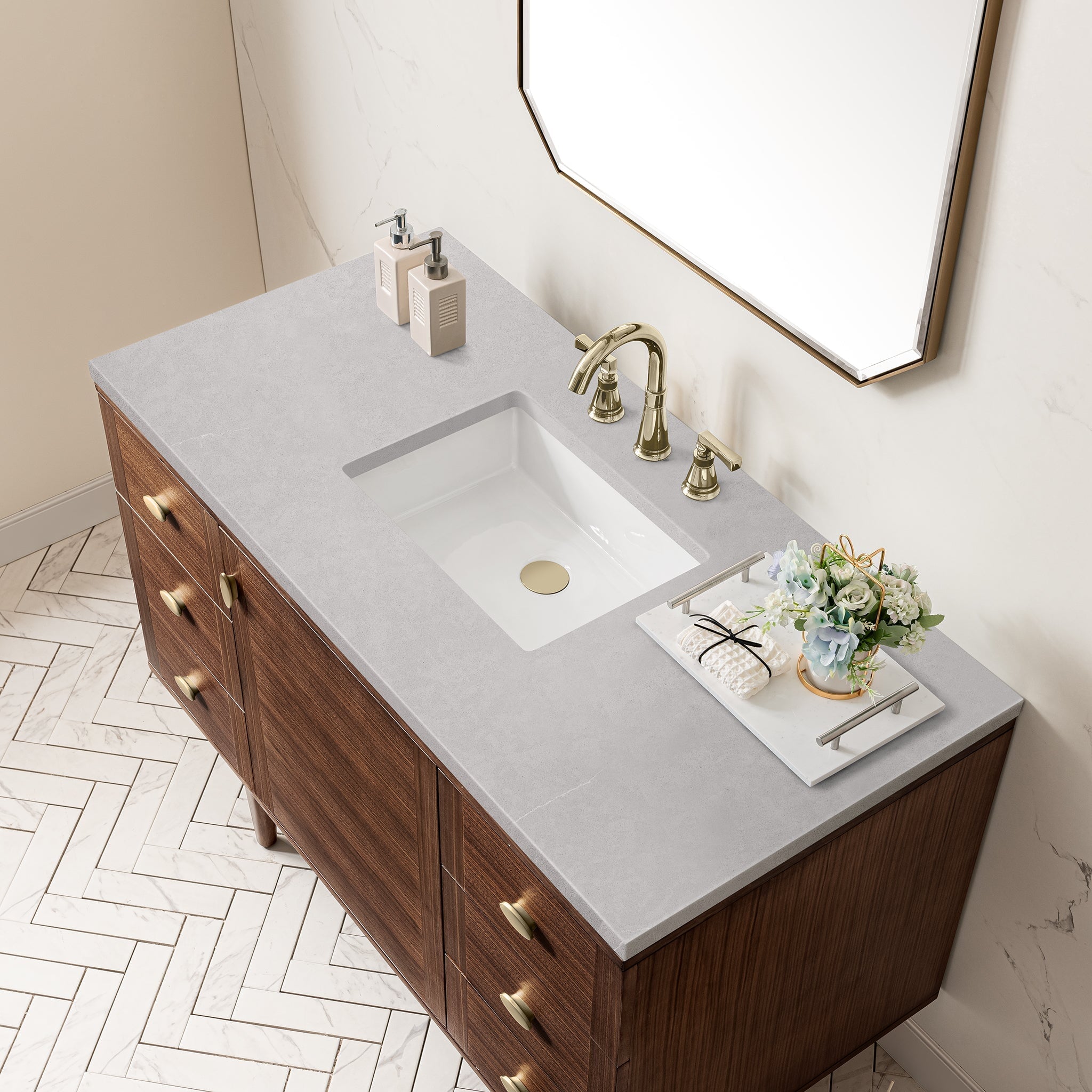 James Martin Vanities - Amberly 48" Single Vanity in Mid - Century Walnut - 670 - V48 - WLT - 3ESR - Home Luxury USA