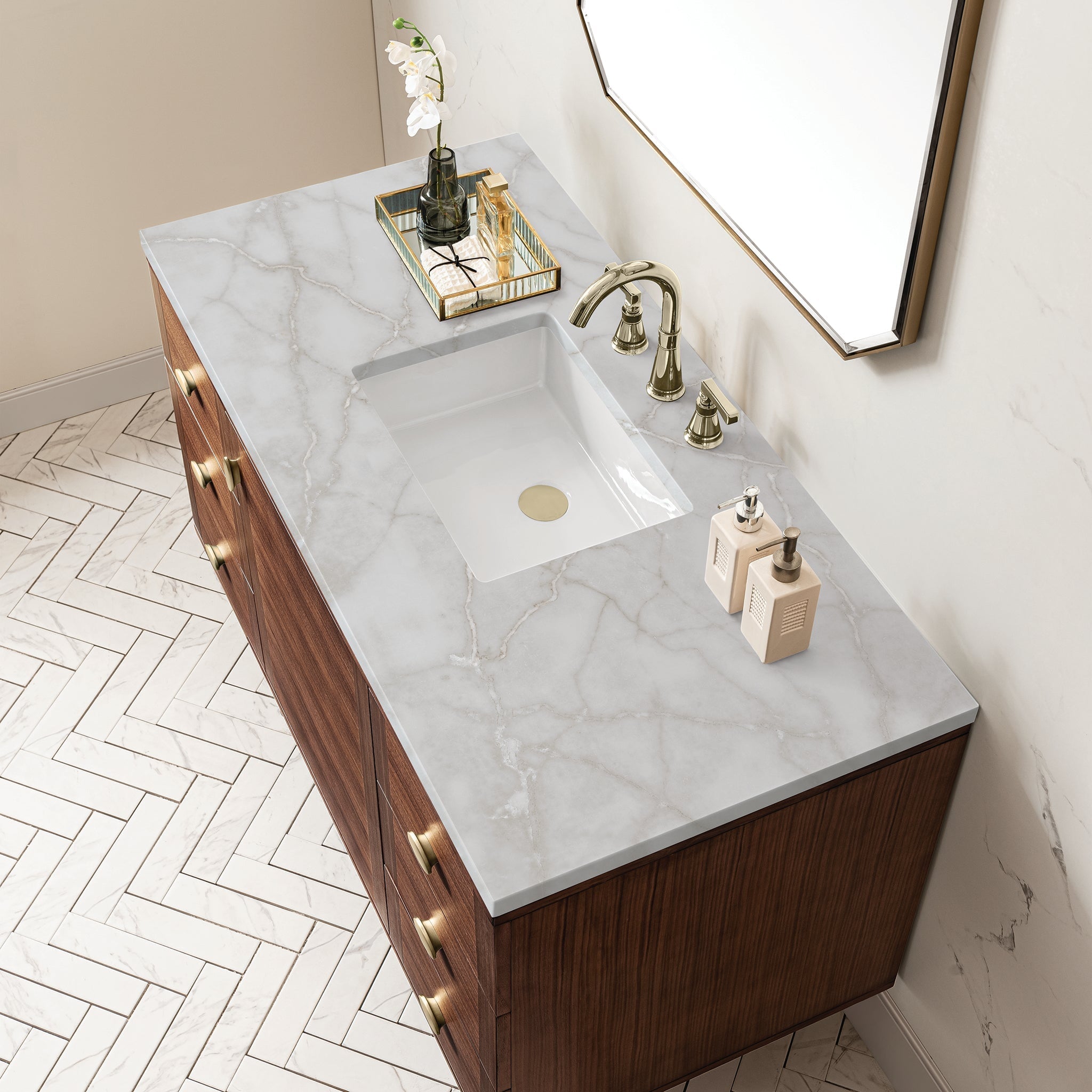 James Martin Vanities - Amberly 48" Single Vanity in Mid - Century Walnut - 670 - V48 - WLT - 3VSL - Home Luxury USA