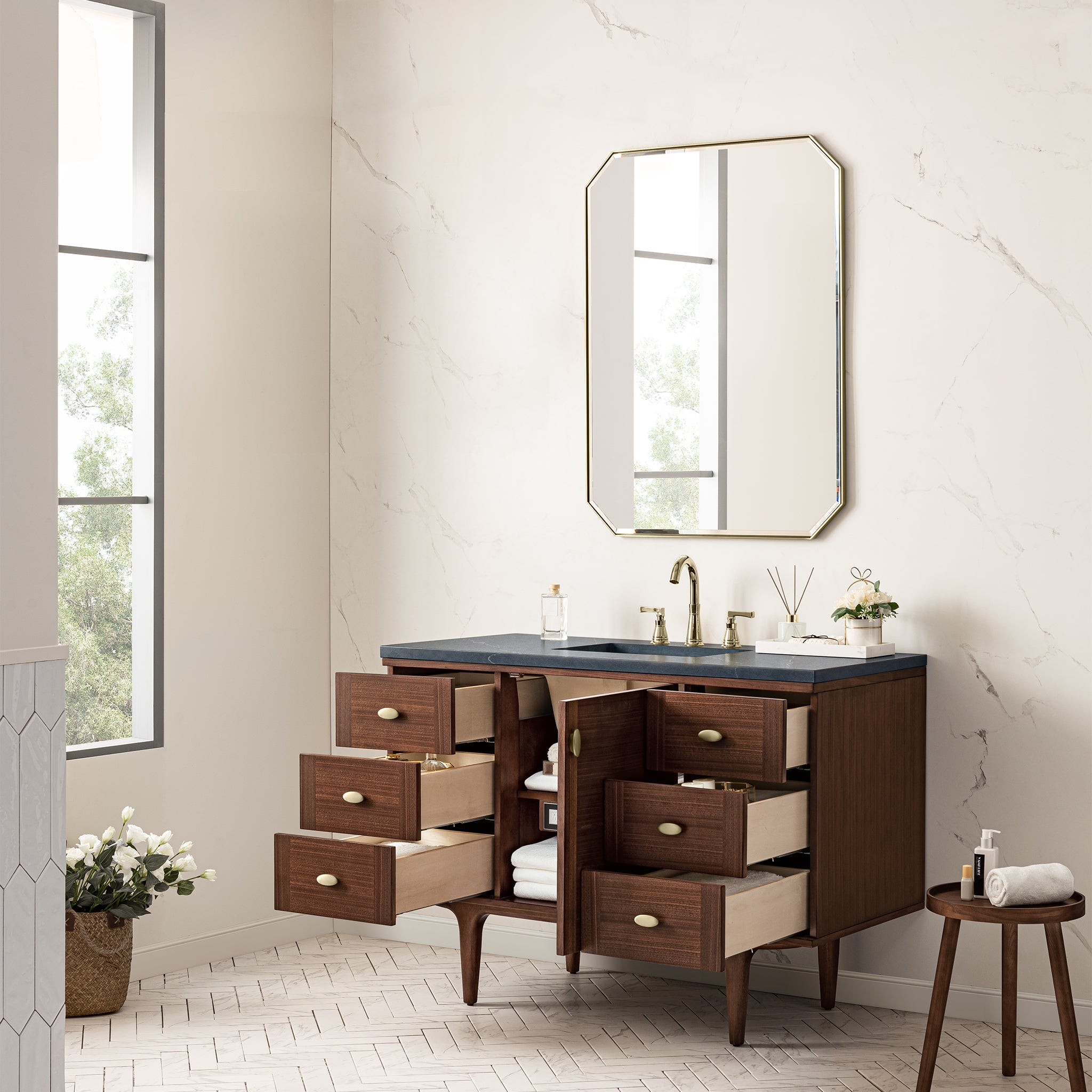 James Martin Vanities - Amberly 48" Single Vanity in Mid - Century Walnut - 670 - V48 - WLT - Home Luxury USA