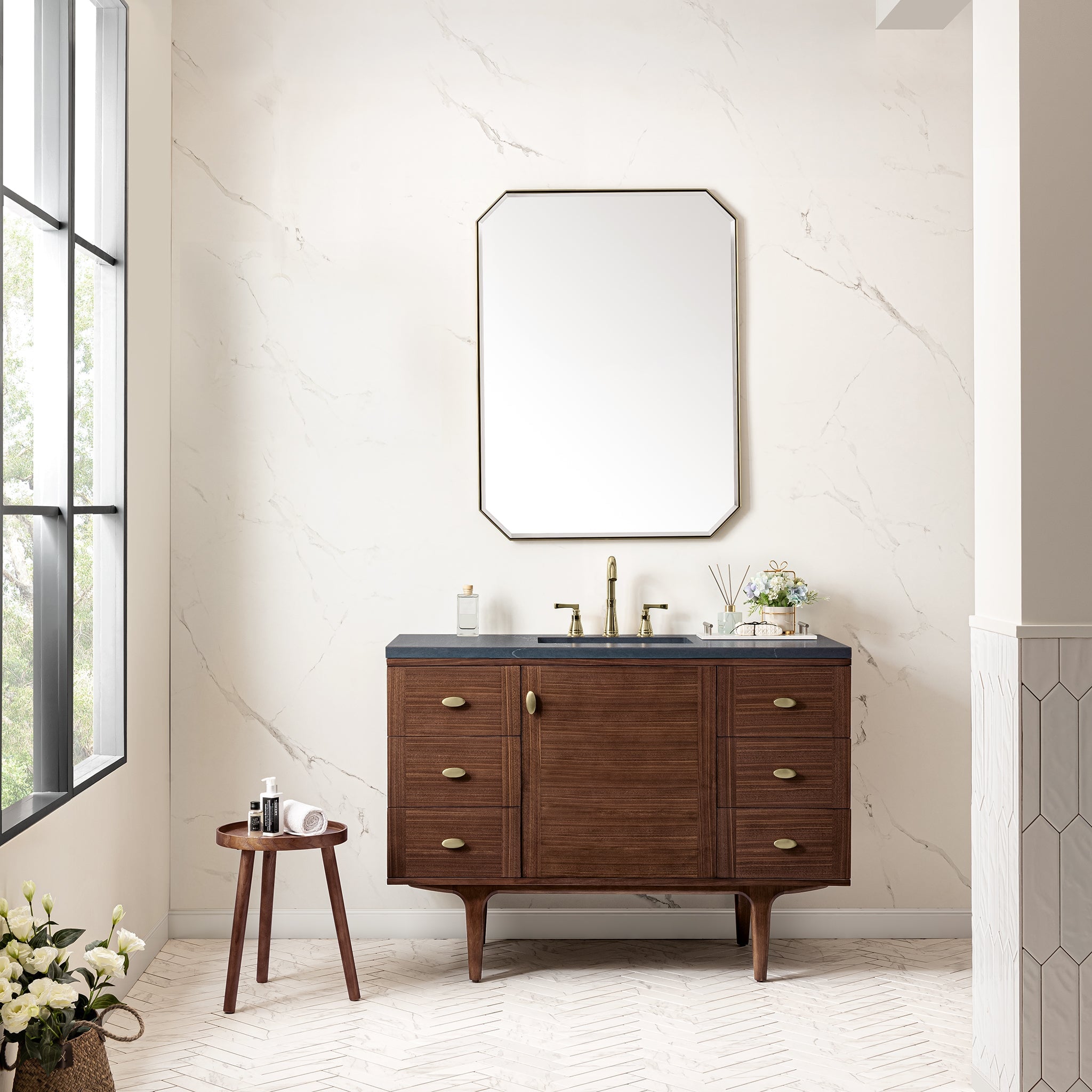 James Martin Vanities - Amberly 48" Single Vanity in Mid - Century Walnut - 670 - V48 - WLT - Home Luxury USA