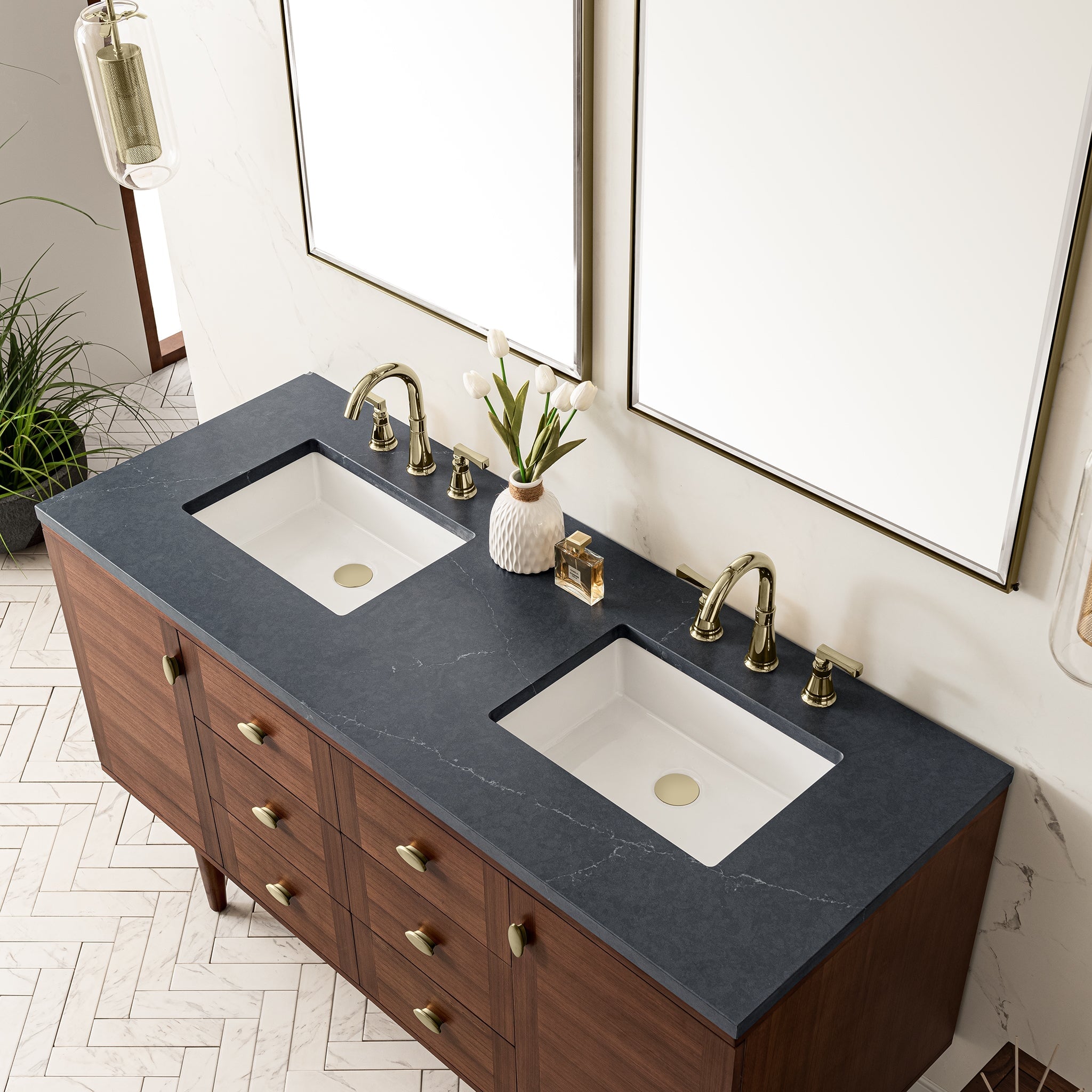 Amberly 60" Double Vanity in Mid-Century Walnut