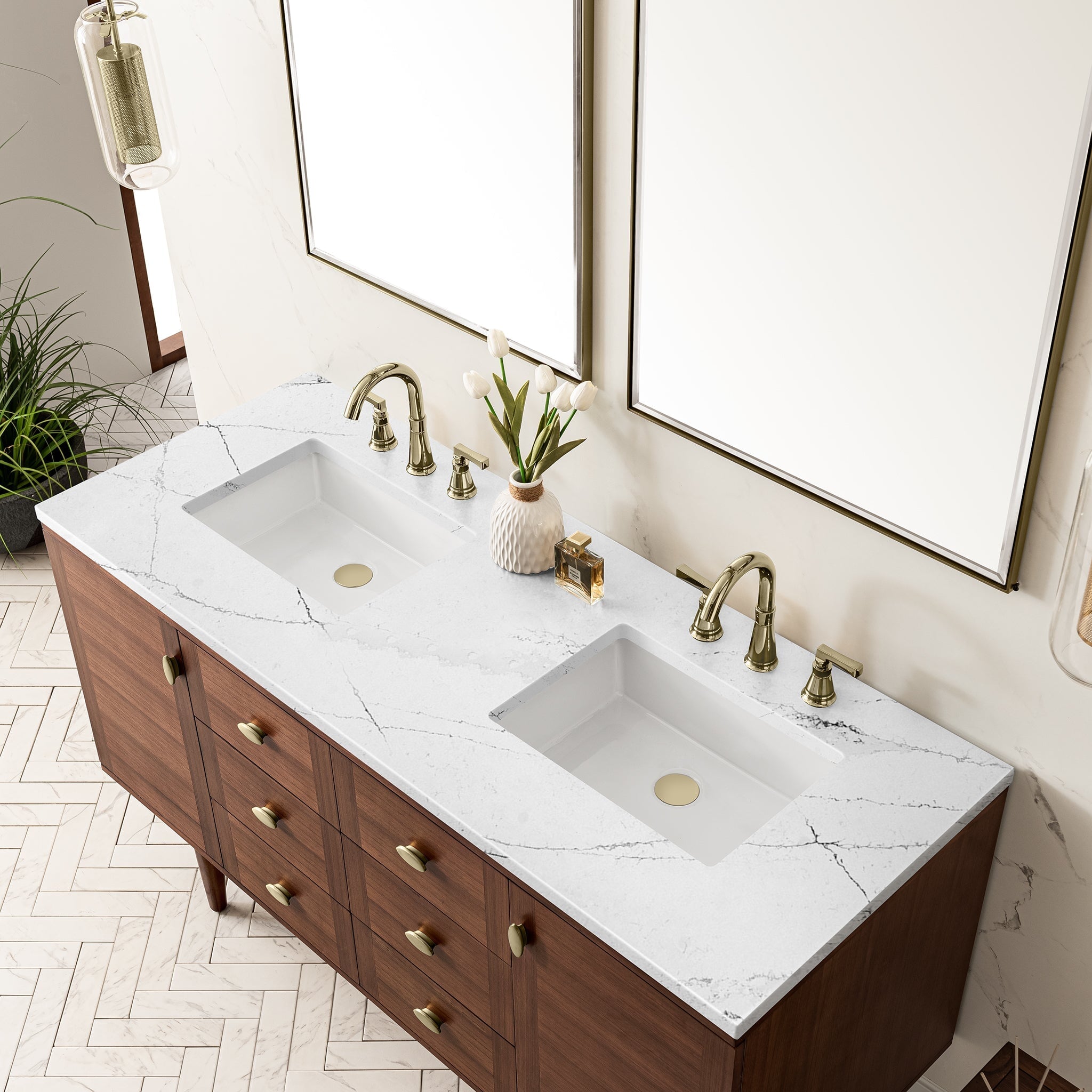 Amberly 60" Double Vanity in Mid-Century Walnut