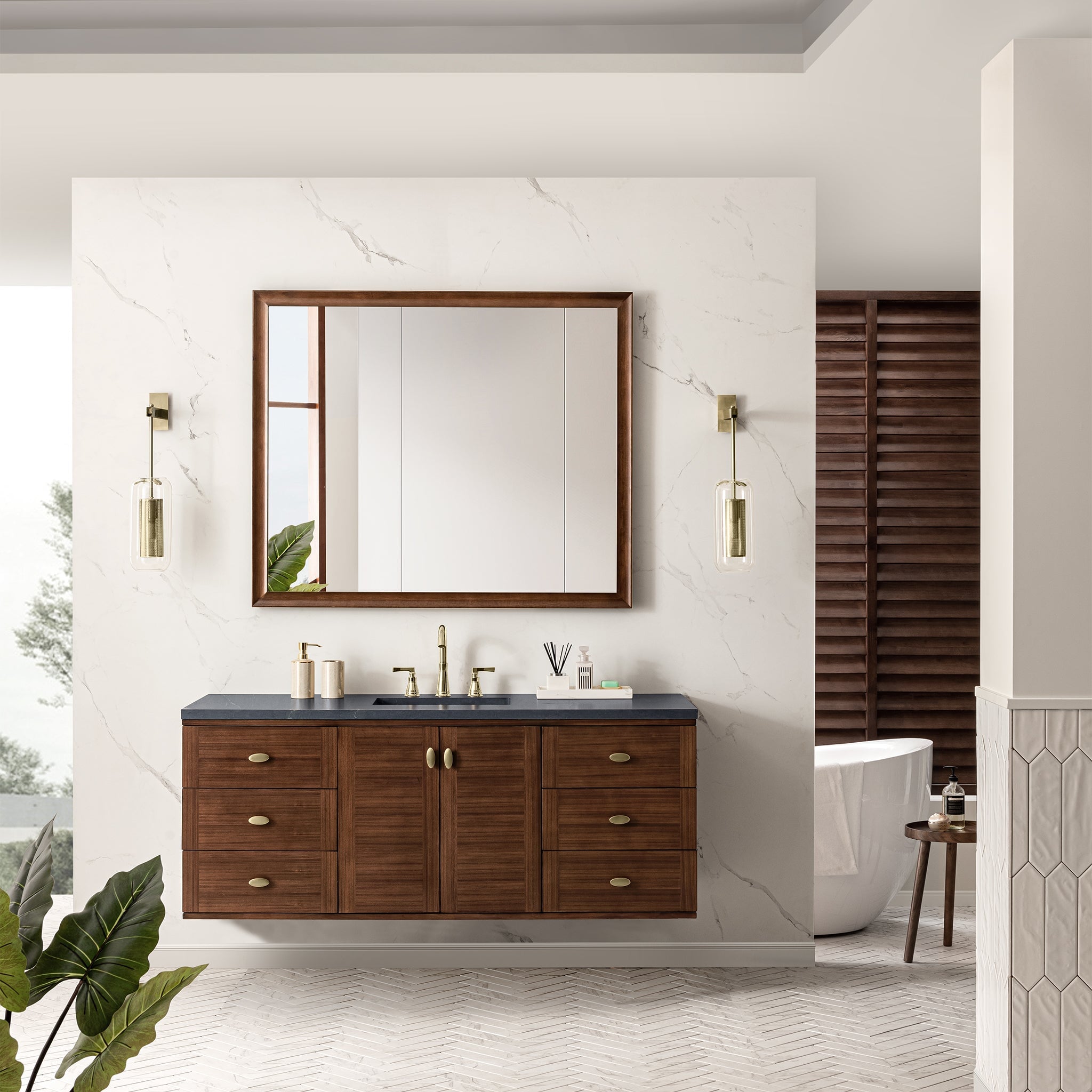 James Martin Vanities - Amberly 60" Single Vanity in Mid - Century Walnut - 670 - V60S - WLT - Home Luxury USA