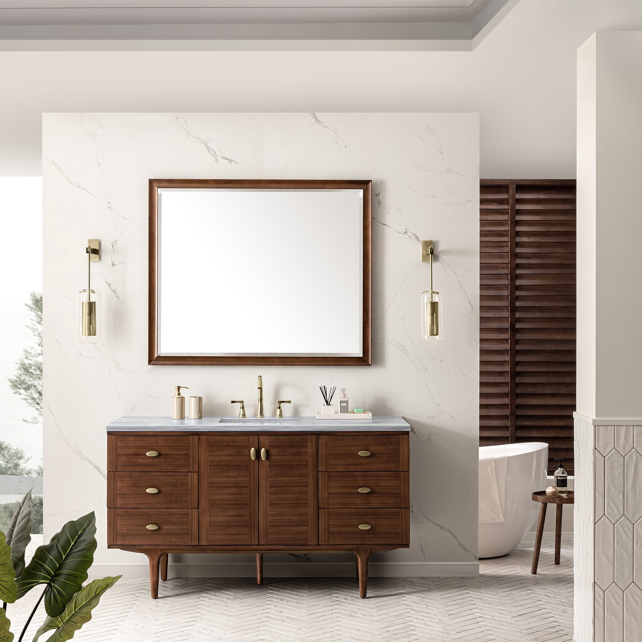 James Martin Vanities - Amberly 60" Single Vanity in Mid - Century Walnut - 670 - V60S - WLT - Home Luxury USA