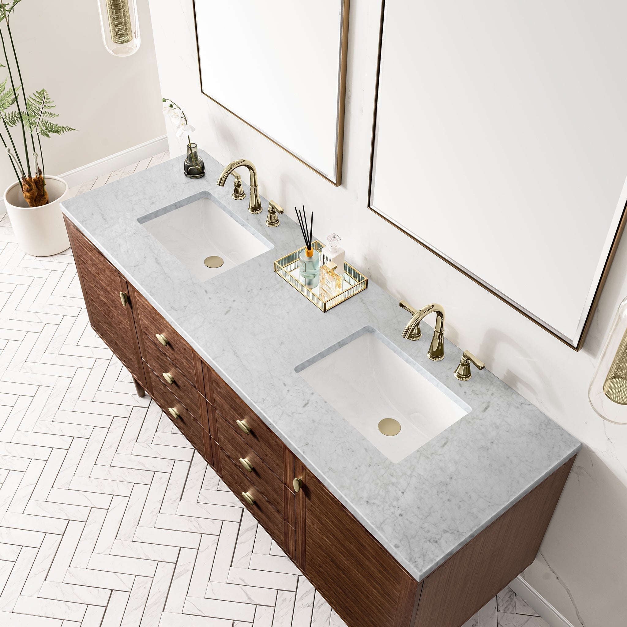 James Martin Vanities - Amberly 72" Double Vanity in Mid - Century Walnut - 670 - V72 - WLT - 3CAR - Home Luxury USA