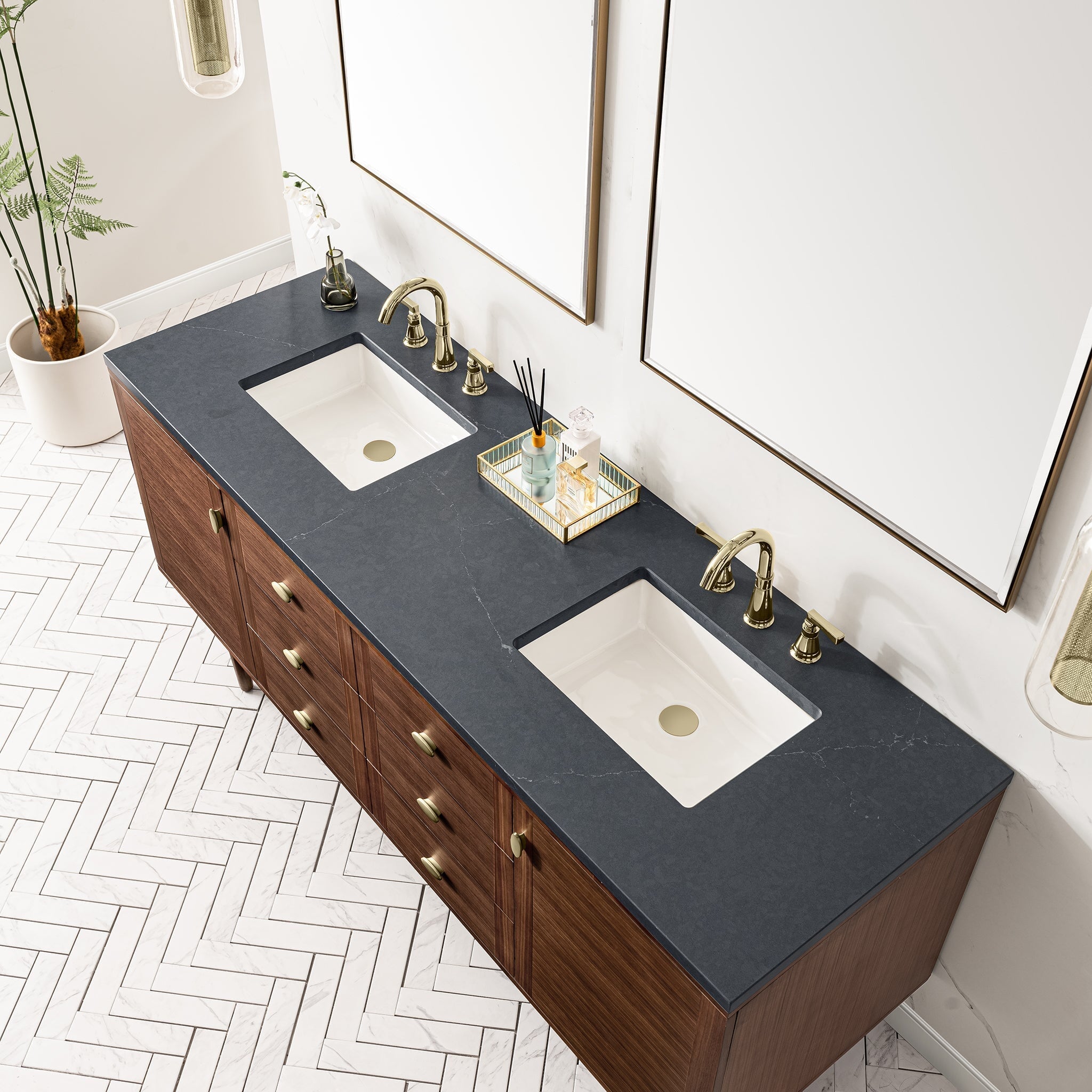 James Martin Vanities - Amberly 72" Double Vanity in Mid - Century Walnut - 670 - V72 - WLT - 3CSP - Home Luxury USA